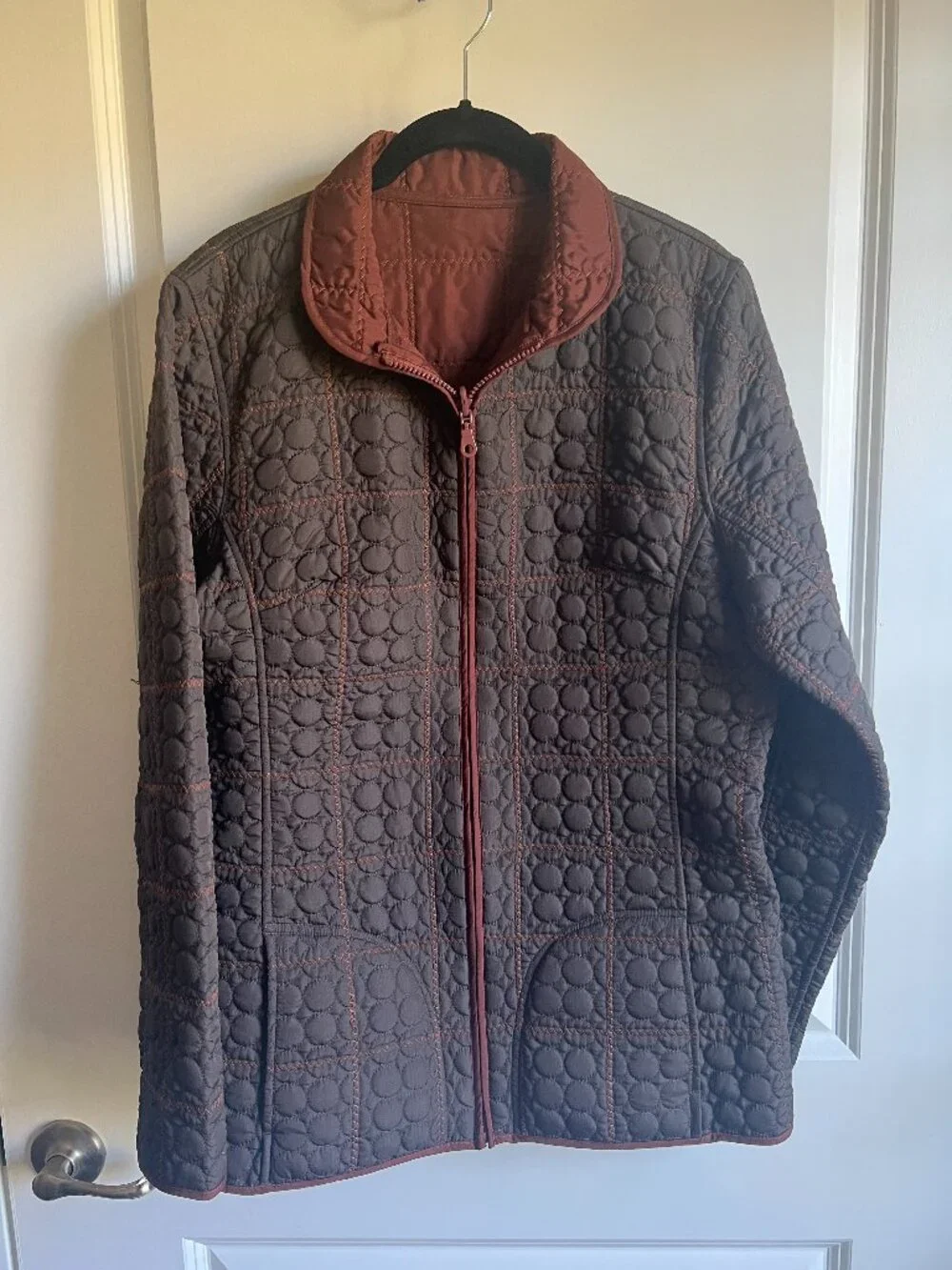 Reversible Brown & Rust Quilted Zip-Up Jacket